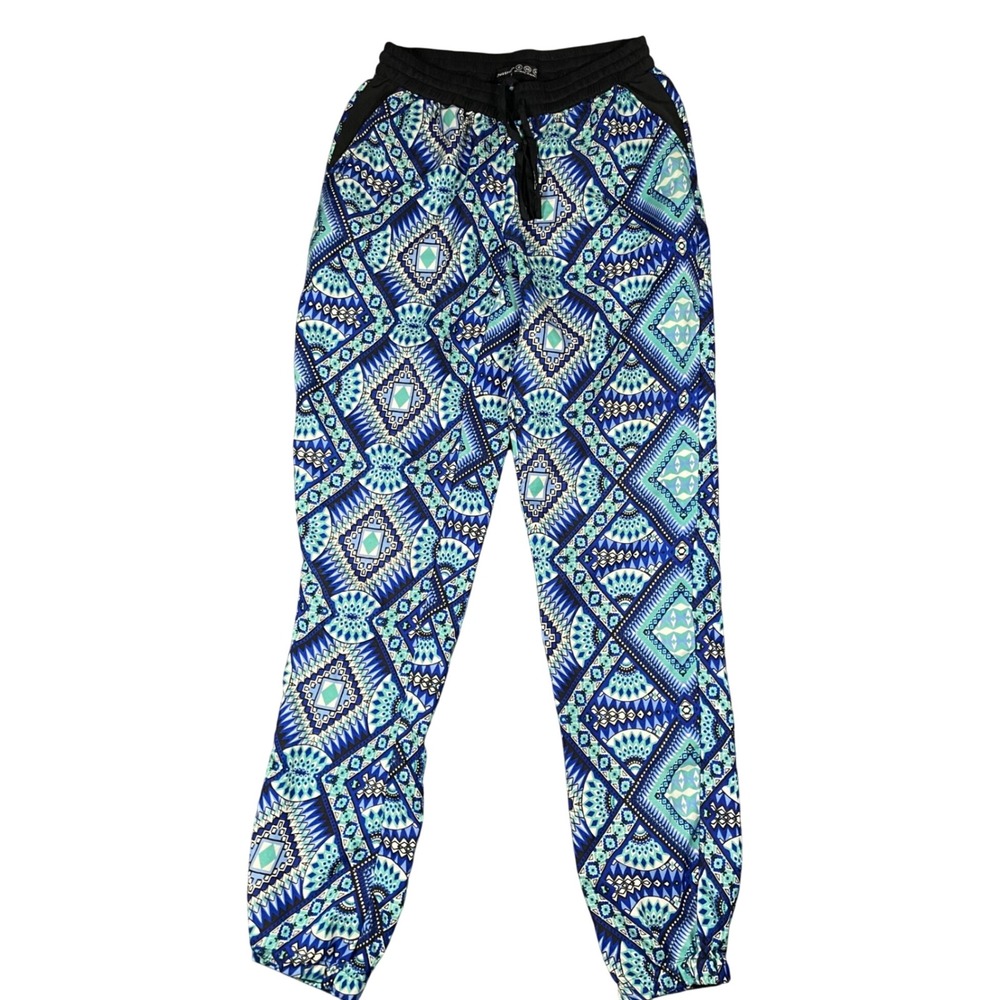 Atmosphere Women Black Blue Green Geometric Print Jogger Pants Size Small